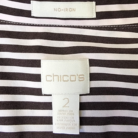 Chicos Sz 2 Large Effortless Gabrielle Collared Blouse Animal Stripe No Iron - Picture 5 of 7